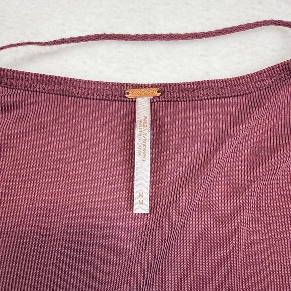 Free People Size M Burgundy Long Sleeve Knot Blouse - Picture 3 of 3